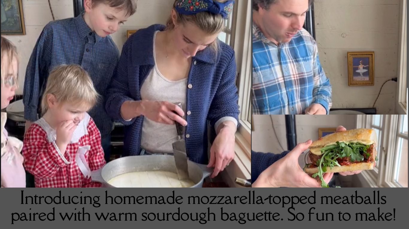 Introducing homemade mozzarella-topped meatballs paired with warm sourdough baguette. So fun to make!